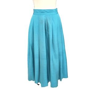 Vintage Sheldon Skirt Womens 8 Blue Teal Maxi Full Pleated Made USA 100% Silk